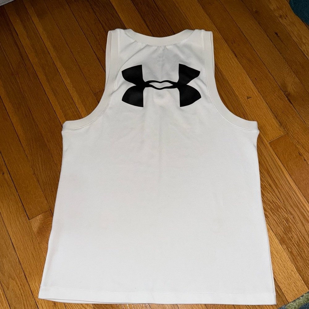Under Armour White Sleeveless Top with Black Logo